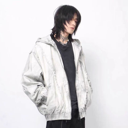 Frayed Damage Hooded Zipper Jacket WN27974
