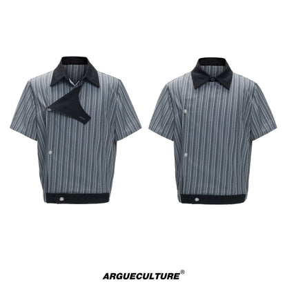 Deconstructed Stripe Embroidery Short Sleeve Shirt & Wide Leg Pants Setup WN27012