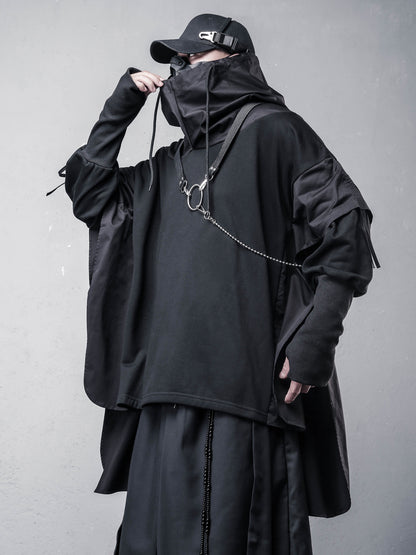 Cape Design Asymmetric Cut Hoodie WN22473