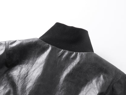 Standing-Collar Zip-Up Pocket PU Leather Jacket WN23085