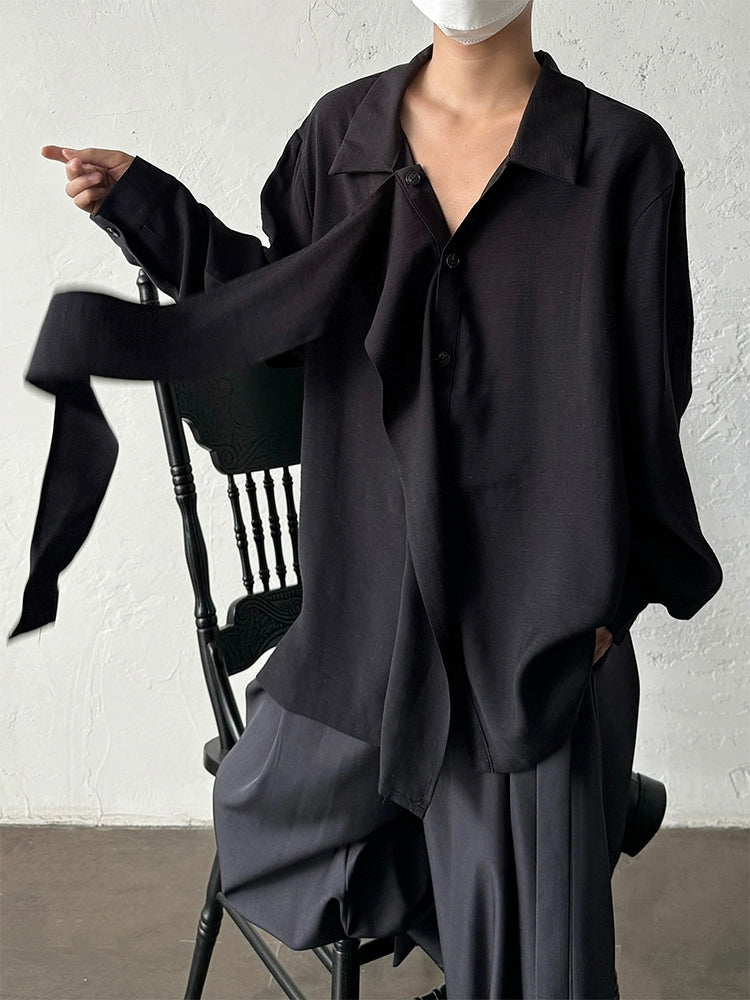 Ribbon Design Linen Long Sleeve Shirt WN20013