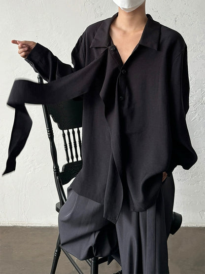 Ribbon Design Linen Long Sleeve Shirt WN20013