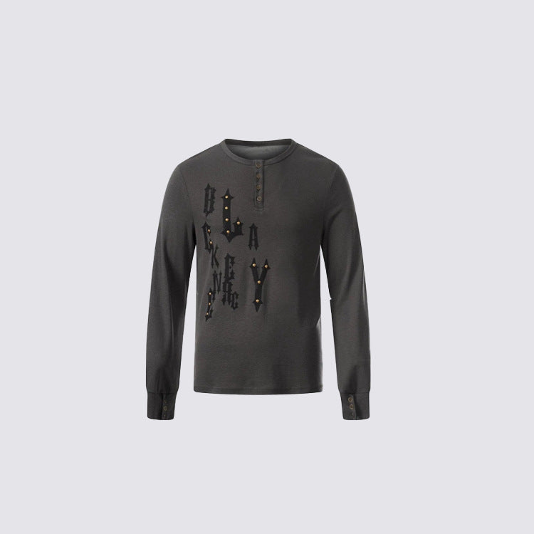 Letter Print Studs Detail Long Sleeve T-Shirt WN28032