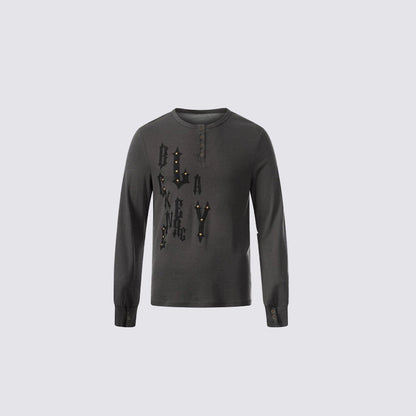 Letter Print Studs Detail Long Sleeve T-Shirt WN28032