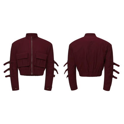 Stand Neck Strap Multi-Pocket Zipper Jacket WN21810