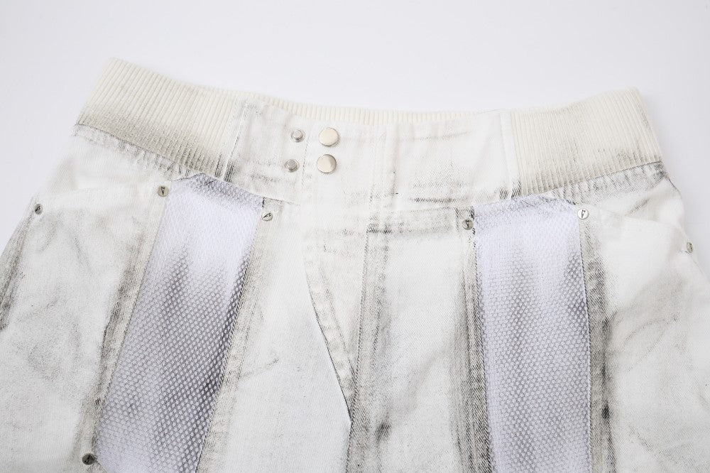 Multi-Panel Frayed Mesh Patchwork Half Pants WN27859