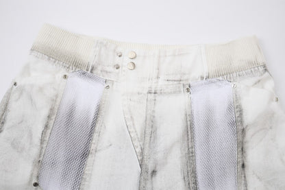 Multi-Panel Frayed Mesh Patchwork Half Pants WN27859