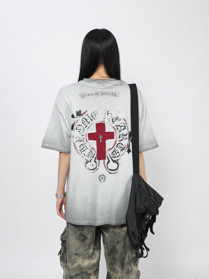 Damage Cross Graphic Design Short Sleeve T-Shirt WN24451