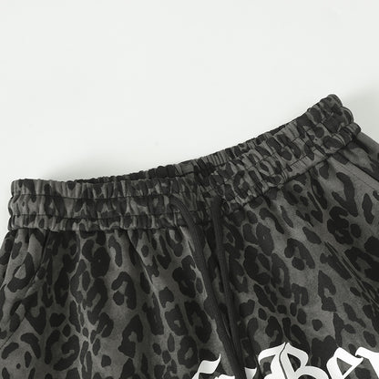 Leopard Print Sporty Drapey Wide Leg Pants WN25600