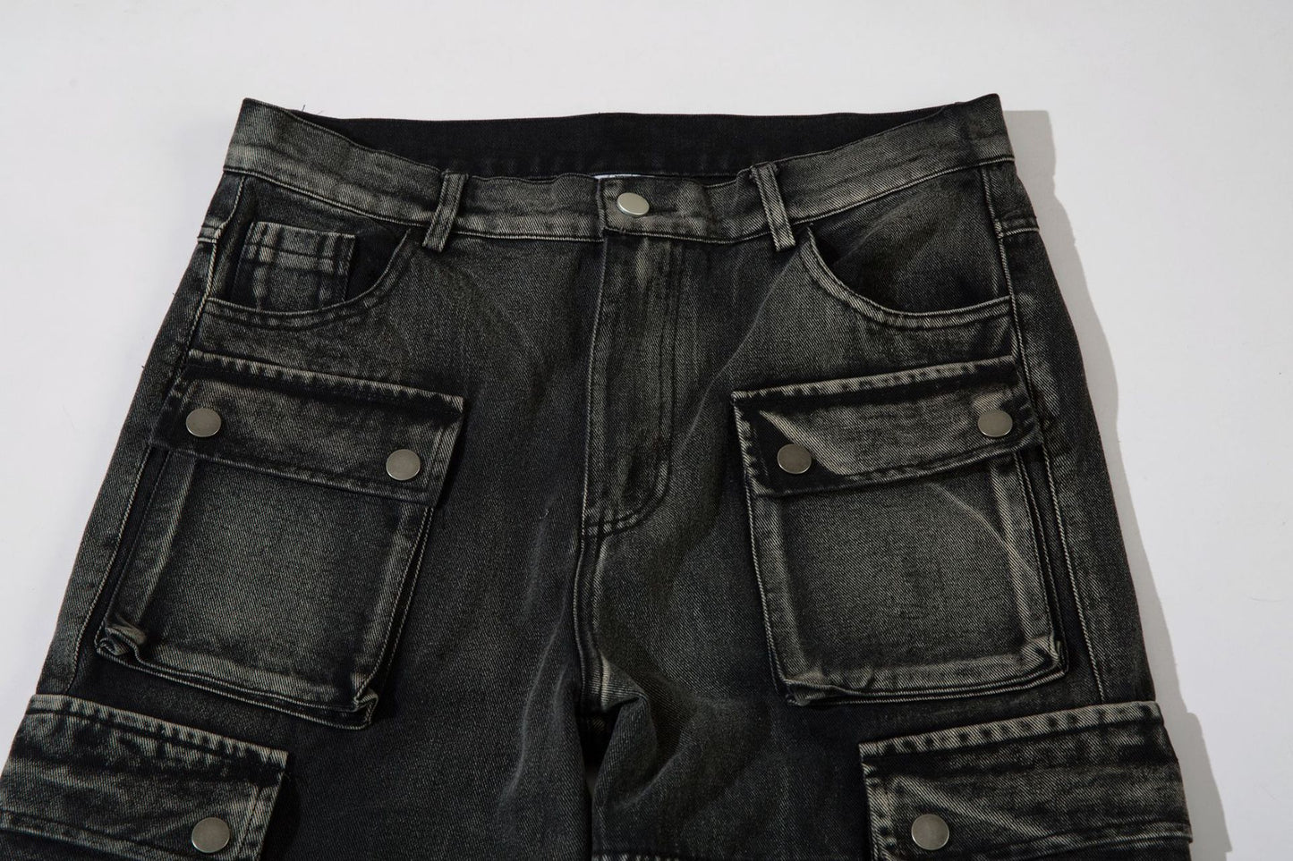 Cargo Pocket Embroidery Wide Leg Denim Jeans WN25718