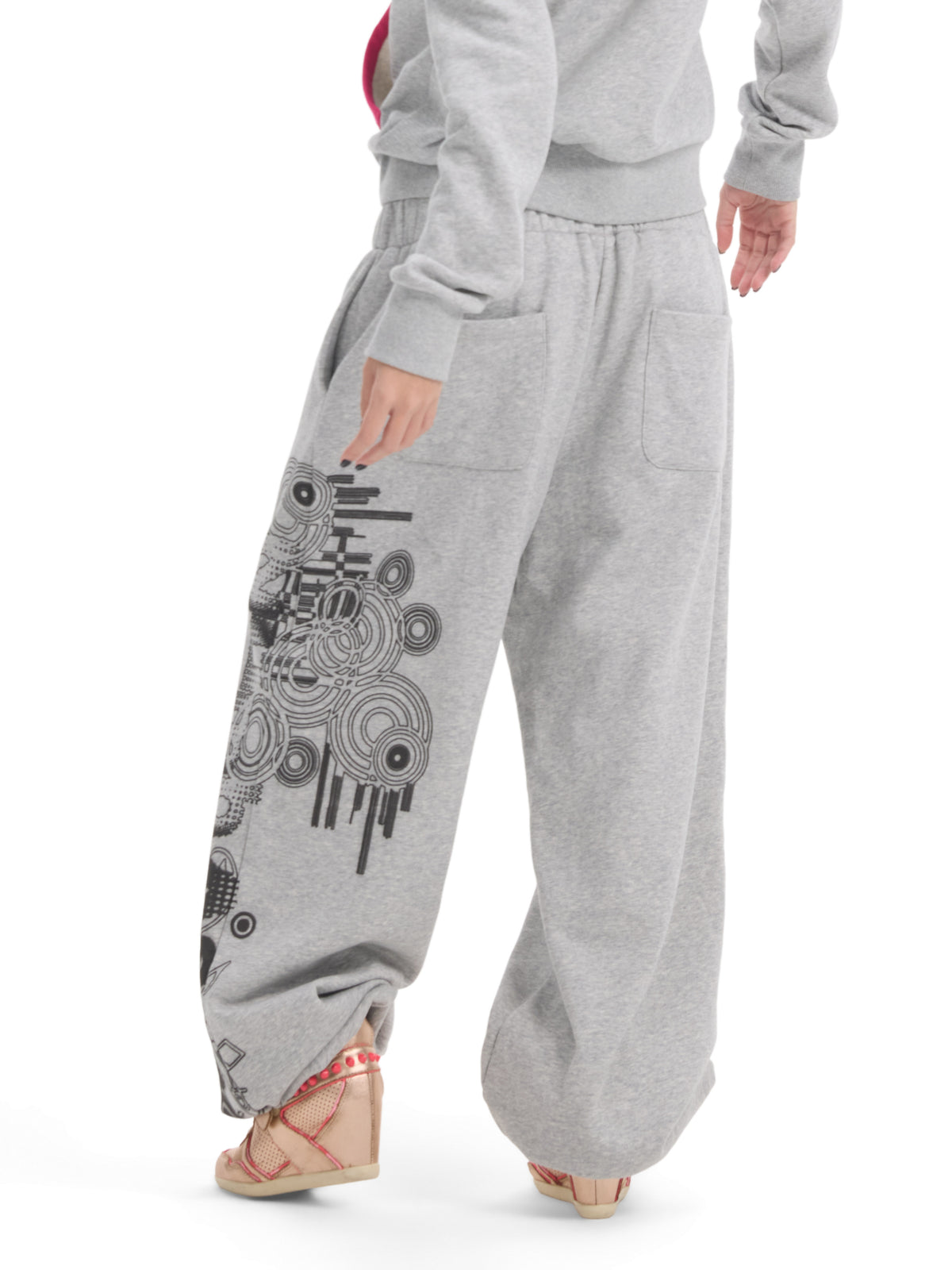 Double Waist Graphic Print Drawstring Wide Leg Sweatpants WN27194