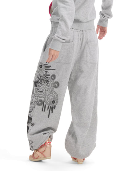 Double Waist Graphic Print Drawstring Wide Leg Sweatpants WN27194