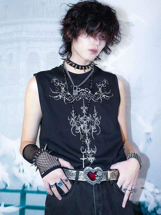 Graphic Print Sleeveless T-Shirt WN15915