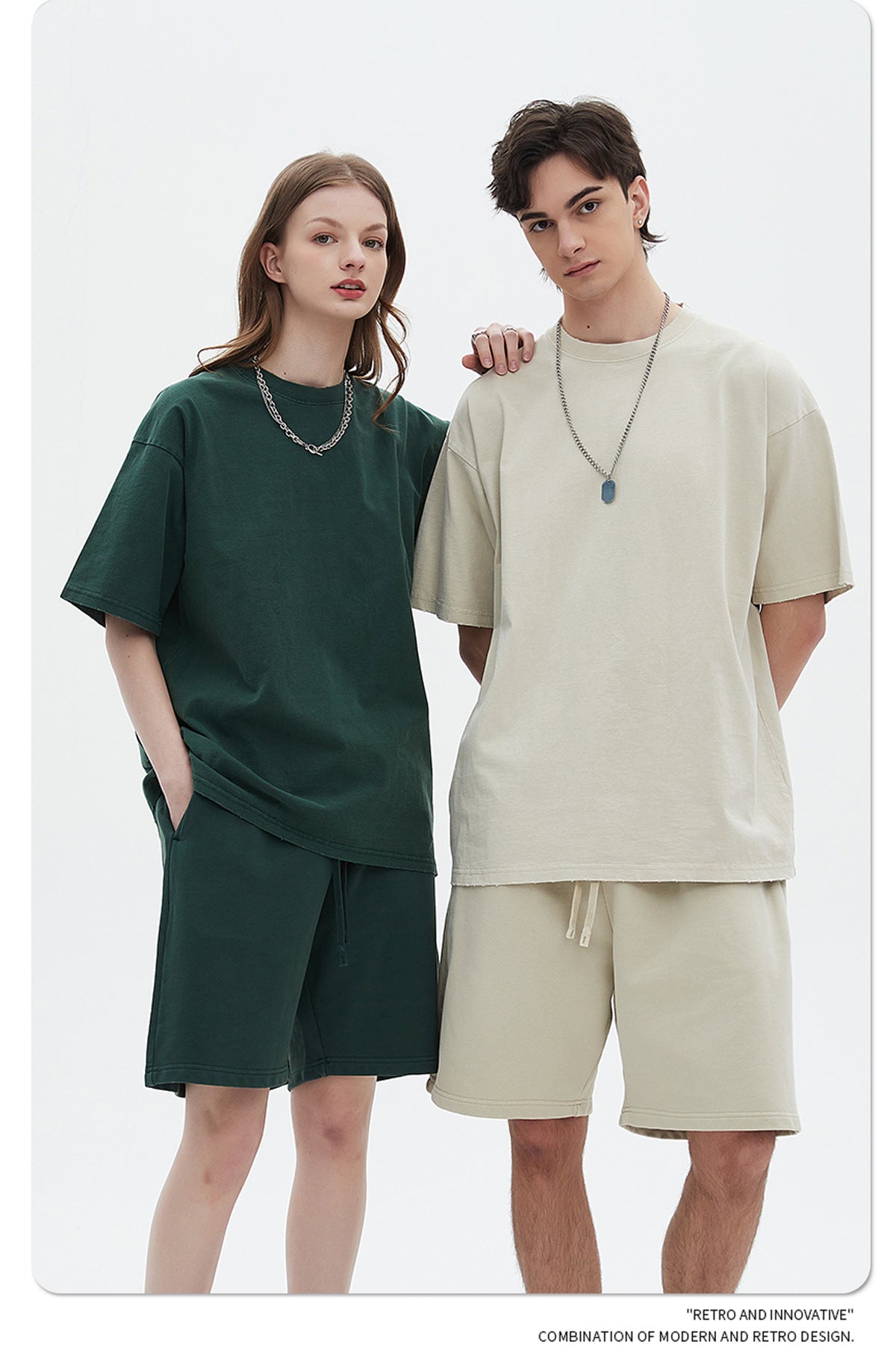 Washed Dyed Oversize Damage Short-sleeve T-shirt & Short Sweatpants Setup WN6630-K