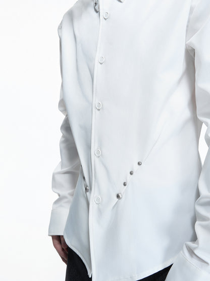 Heavyweight Rivet Waist-Cinched Puff Sleeve Long Sleeve Shirt WN23550