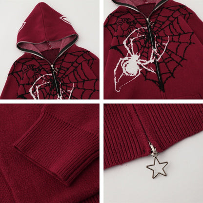 Gothic Spider JACQUARD ZIPPER HOODED KNIT CARDIGAN WN11538