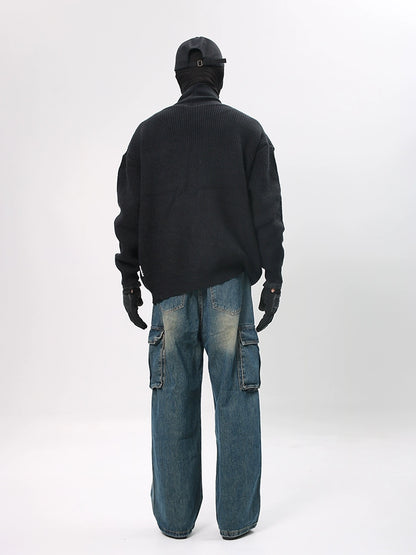 Washed Workwear Design Wide Leg Straight Denim Jeans WN18652