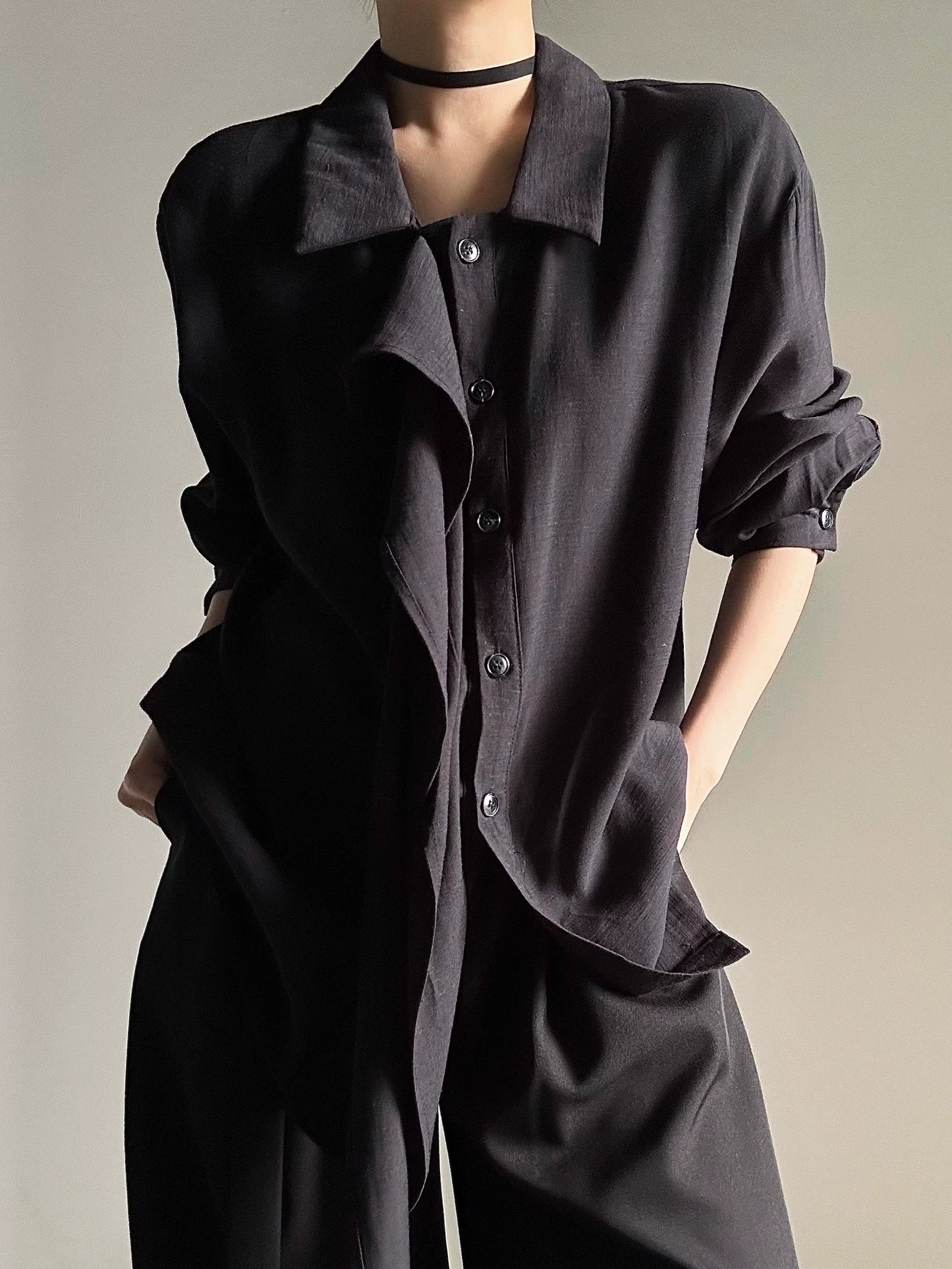 Draped Design Long Sleeve Shirt WN19673