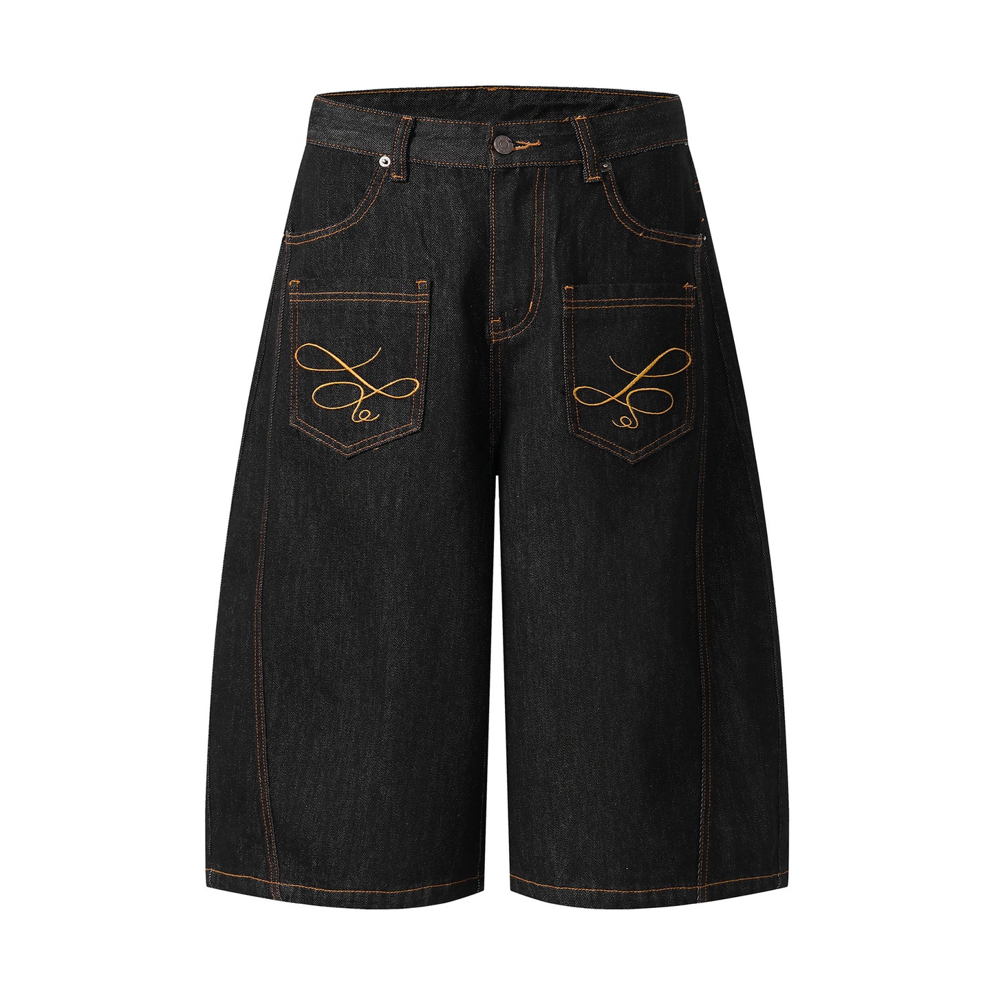 Embroidery Wide Leg Half Denim Jeans Pants WN26089