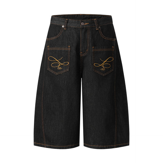 Embroidery Wide Leg Half Denim Jeans Pants WN26089