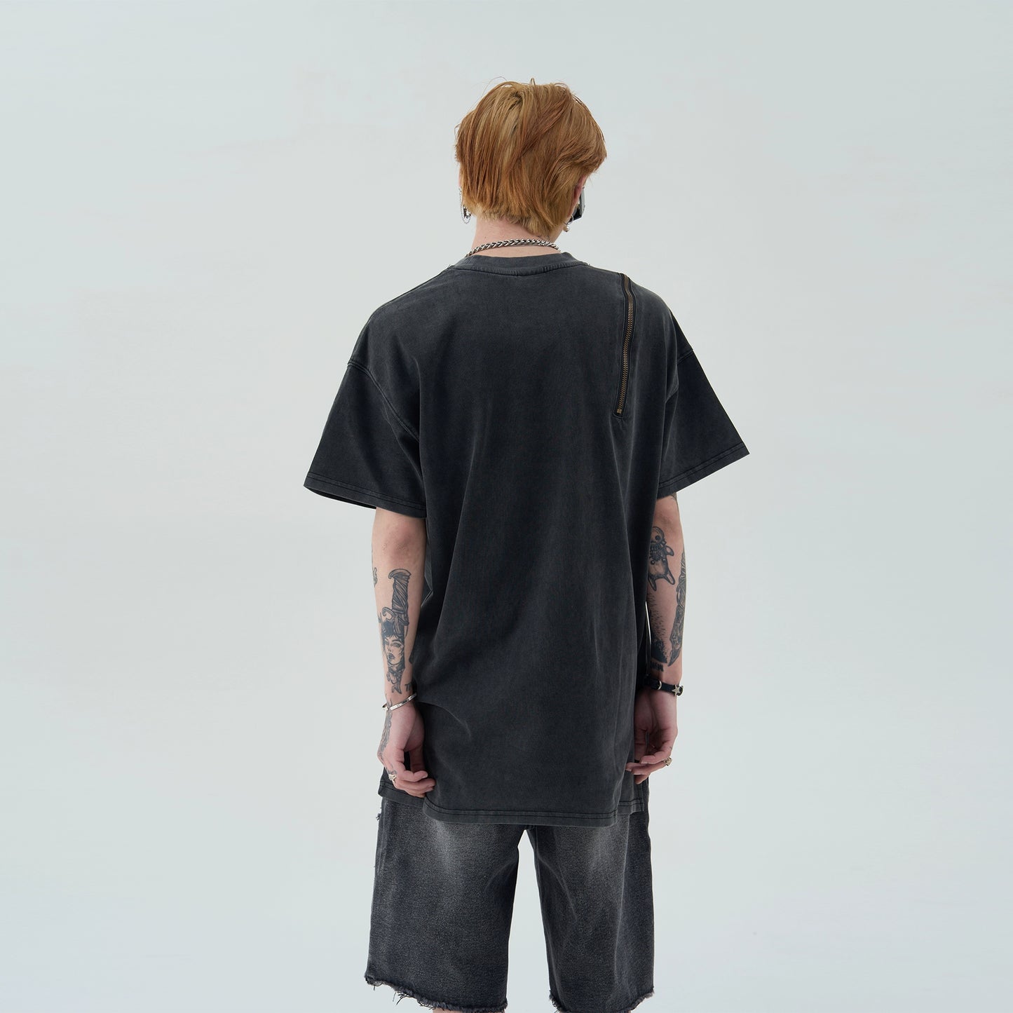 Retro Wash Zipper Design Short Sleeve T-Shirt WN4979