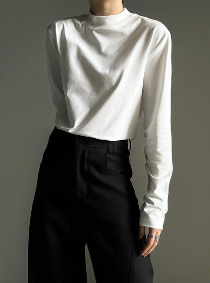 Structured Shoulder High-Neck Long Sleeve T-Shirt WN23128