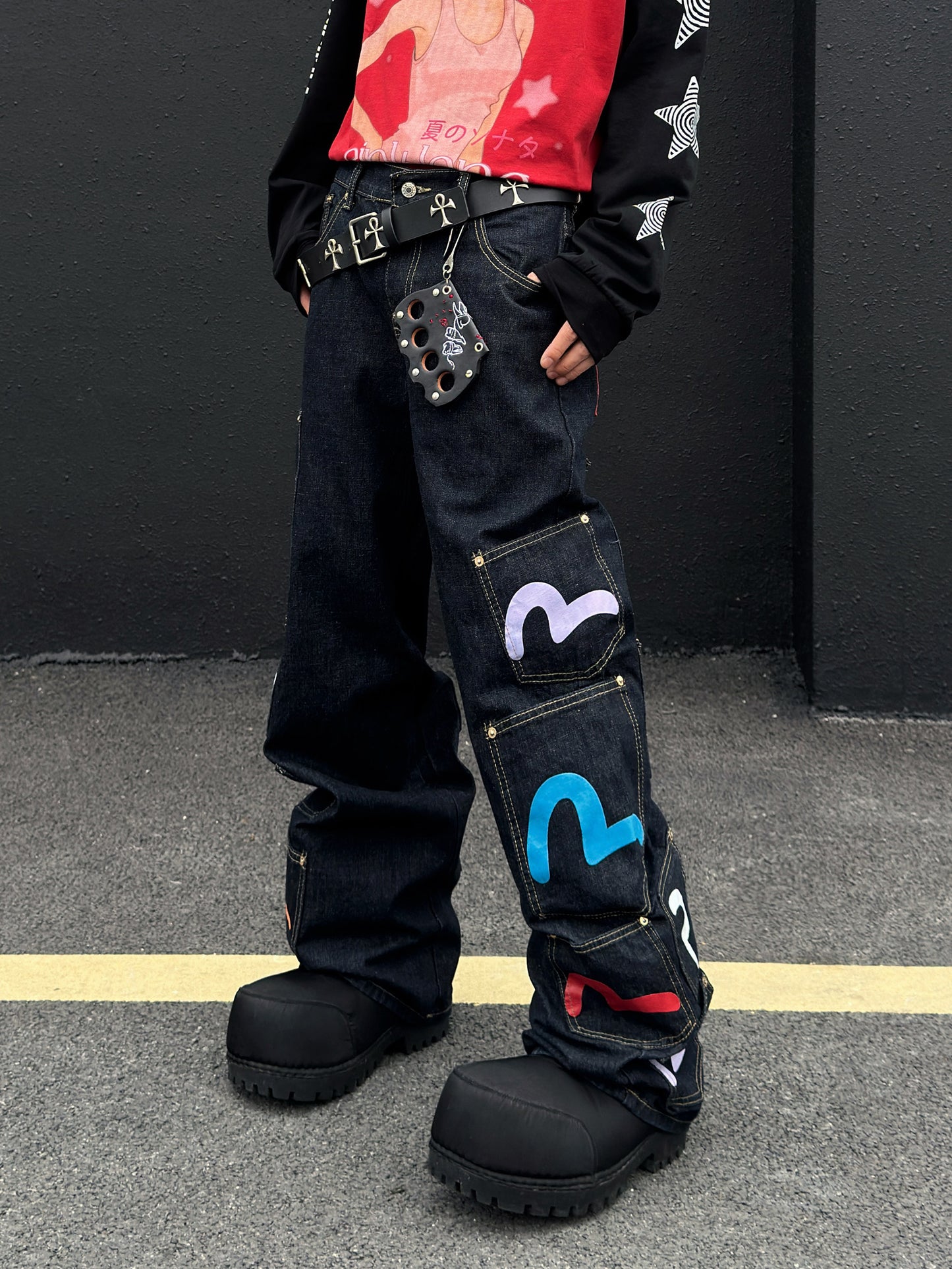 Heavyweight Multi Pocket Wide Leg Denim Jeans WN23025