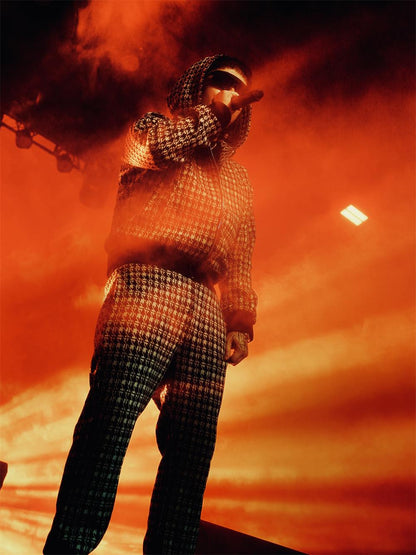 Houndstooth Hooded Zipper Jacket & Micro Flare Pants Setup WN21011