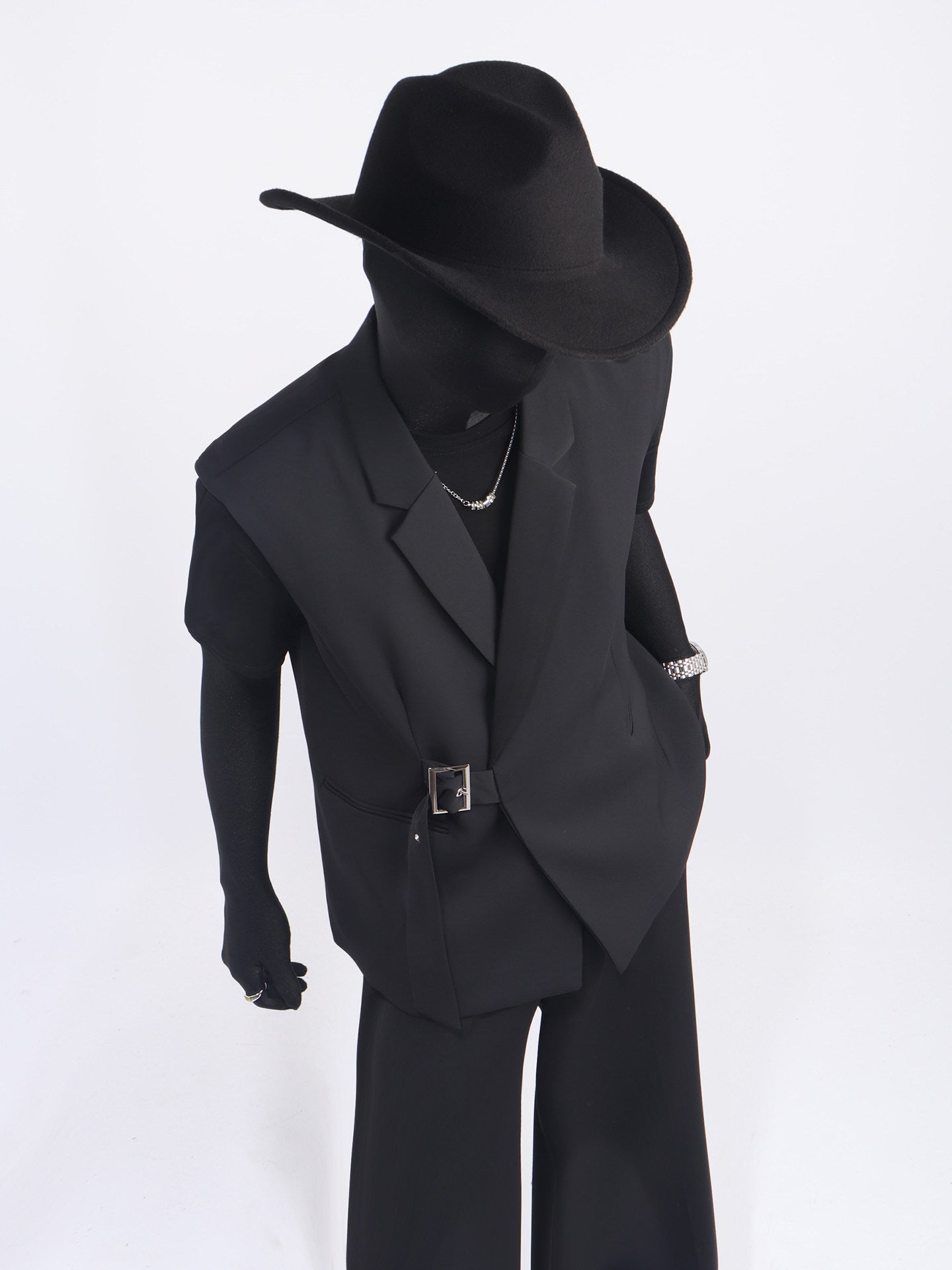 Buckle Belt Vest & Wide Leg Trousers Setup WN23697