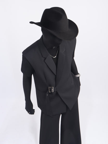 Buckle Belt Vest & Wide Leg Trousers Setup WN23697