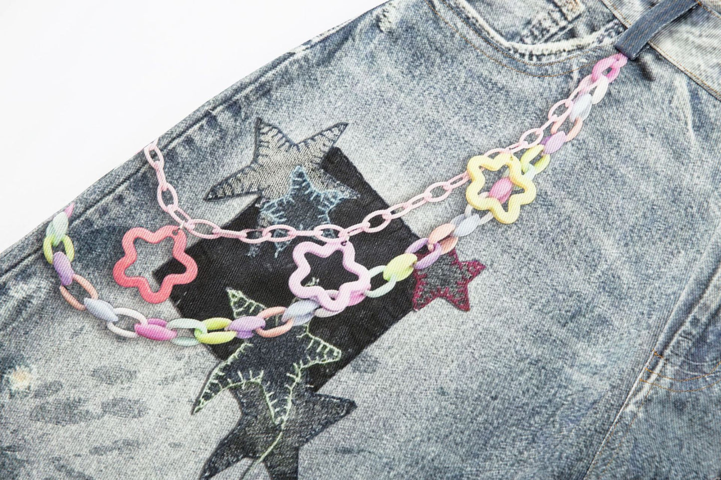 Washed Charm Patch Wide Leg Cropped Denim Jeans WN25564