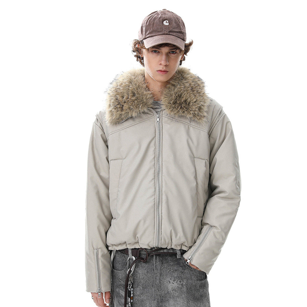 Fake Fur Collar Short Zipper Jacket WN21886