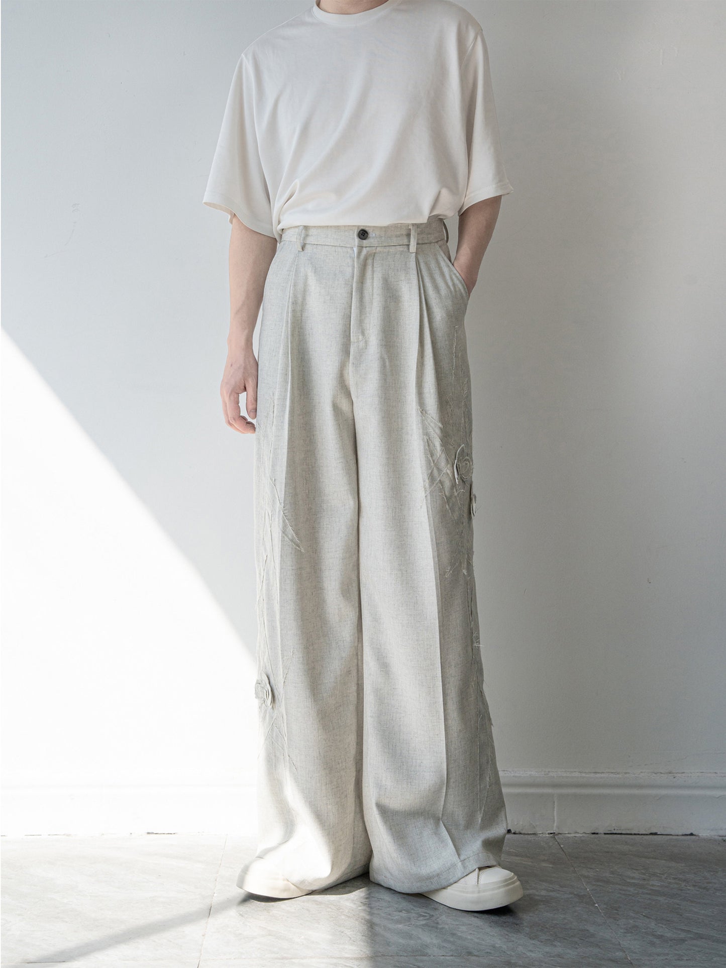 Flower Design Draped Wide Leg Trousers WN23847