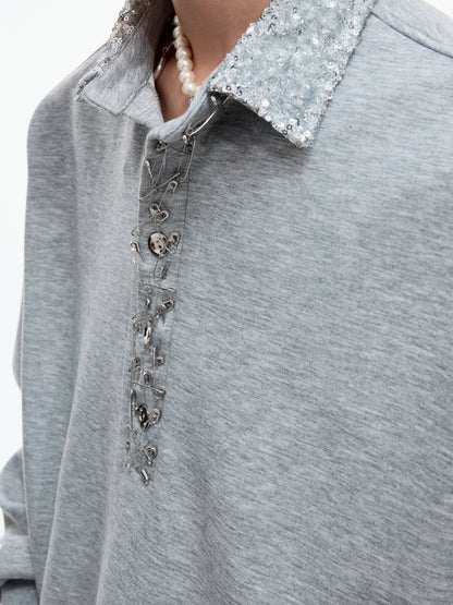 Sequin Pin Long Sleeve Polo Shirt WN21218
