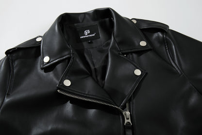 Zip-Up Belted Metal Buckle PU Leather Jacket WN23082