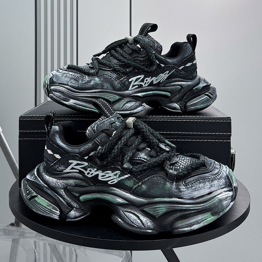 Washed Graffiti Print Chunky Sole Sneakers WN24636