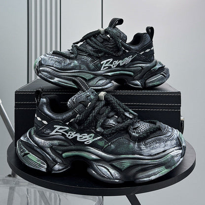 Washed Graffiti Print Chunky Sole Sneakers WN24636