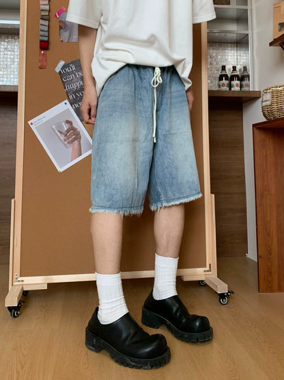 Washed Drawstring Denim Half Jeans WN19917