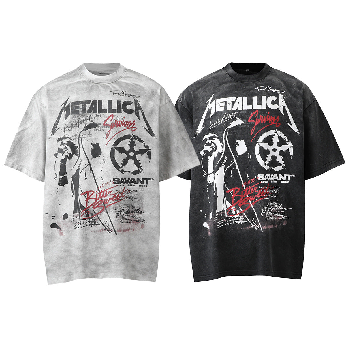 Graphic Print Stain Damage Oversize Short Sleeve T-Shirt WN25593