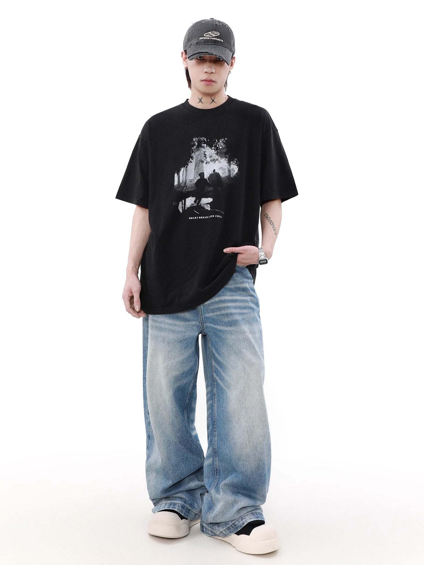 Oversize Portrait Print Short Sleeve T-shirt WN7534