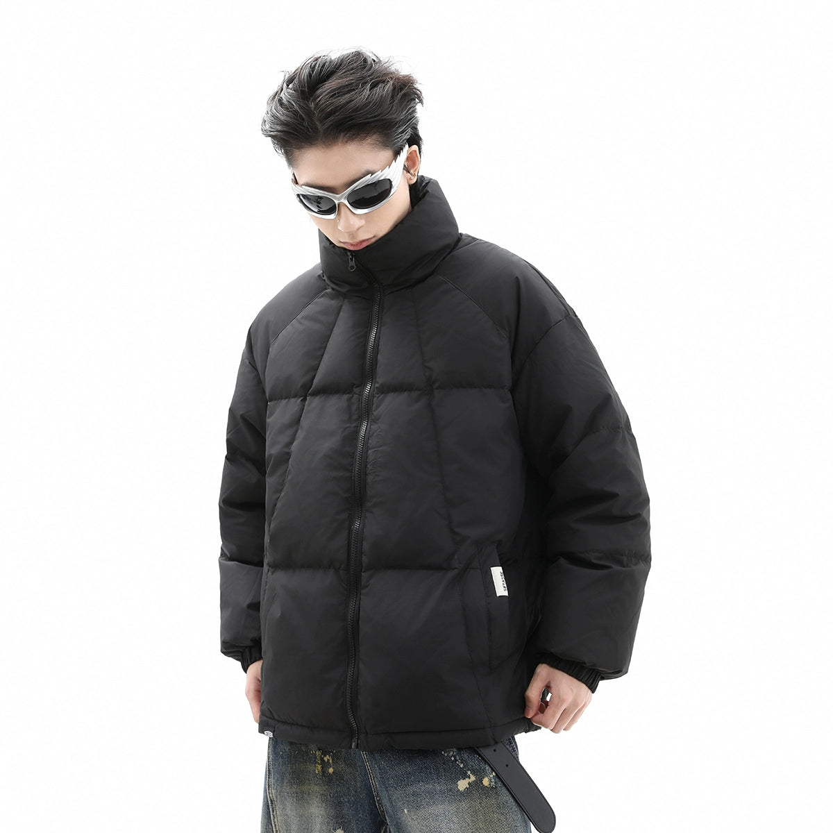 Oversize White Duck Down Standing-Collar Puffer Jacket WN10293