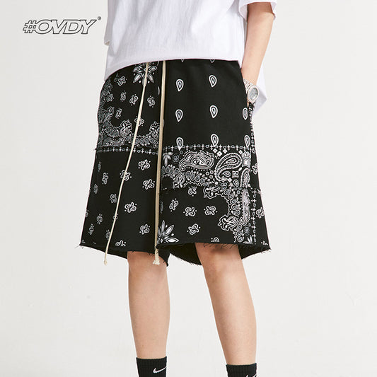 Paisley Print Drawstring Wide Leg Terry Short Pants WN12526