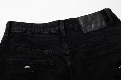 Ripped Circle Print Wide Leg Denim Jeans WN27892
