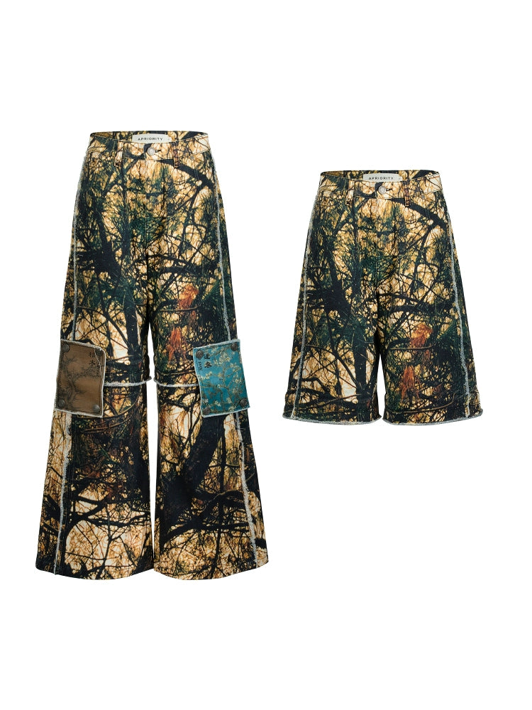 Removable Multi-Wear Print Denim Jeans WN18998