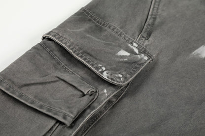 Damage Dirty Wide Leg Curved Cargo Pants WN25866
