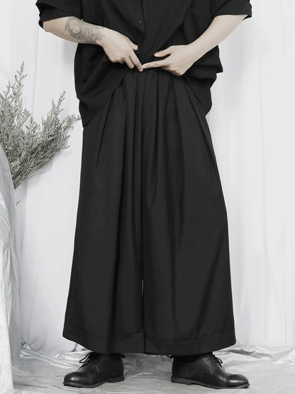 Color Black Wide Leg Cropped Trousers WN20151