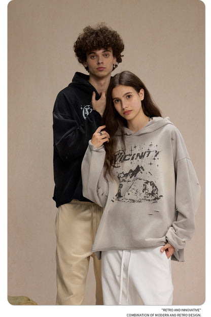 Spray Print Damage Cut0off Pullover Hoodie WN9991