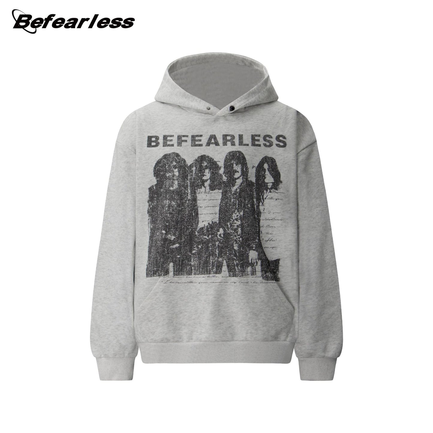 Washed Rock Band Print Boxy Pullover Hoodie WN26386