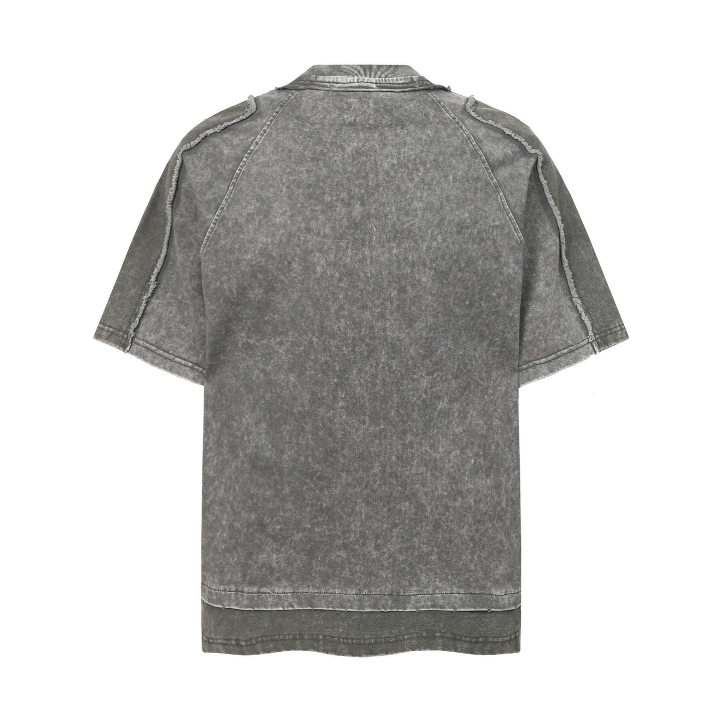 Washed Raw Edge Pocket Fake Layered Short Sleeve T-Shirt WN26891