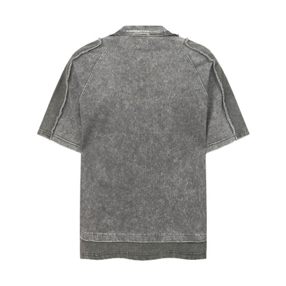 Washed Raw Edge Pocket Fake Layered Short Sleeve T-Shirt WN26891